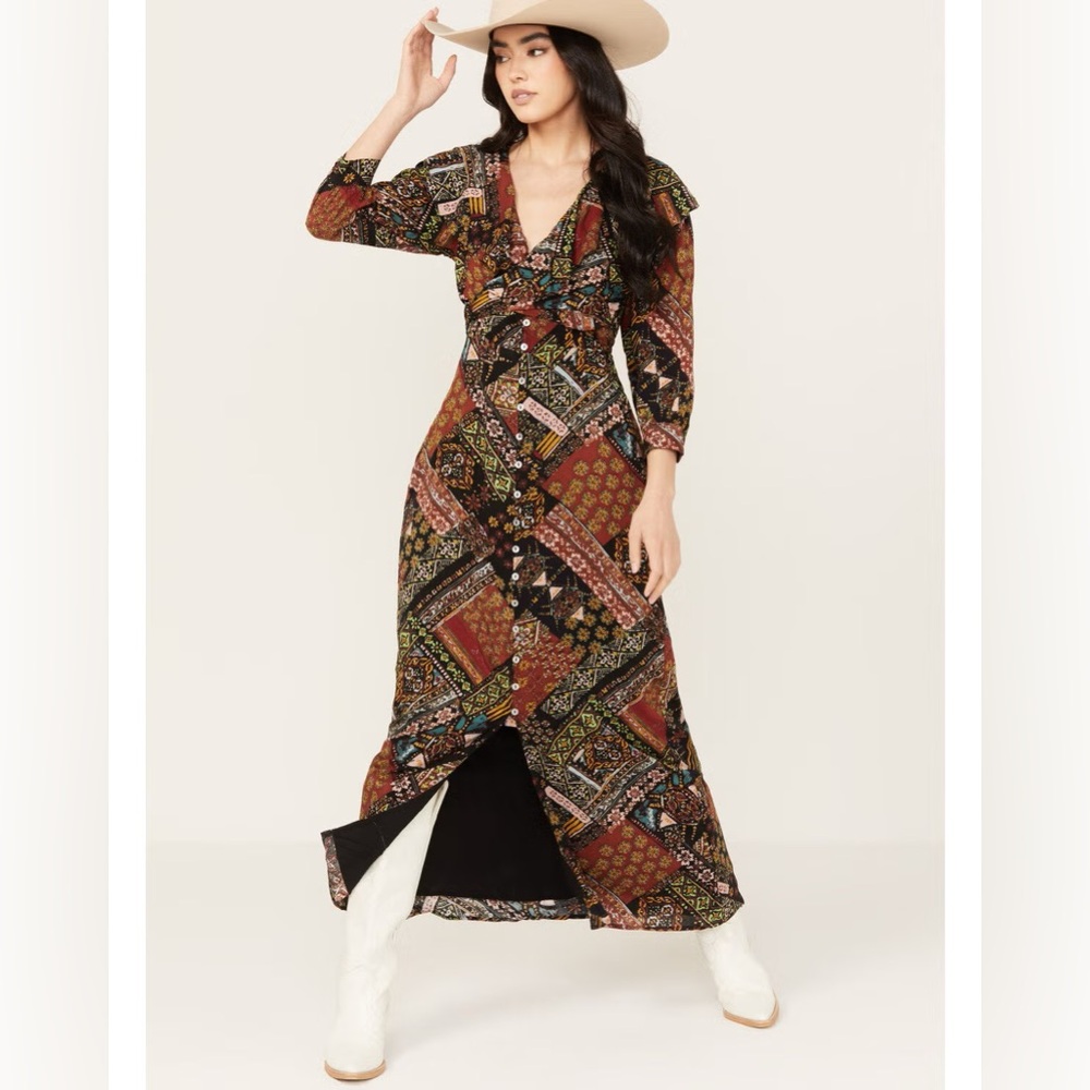 Free People Lennon Maxi Dress ✨ Black Combo Size XS | cotton boho
